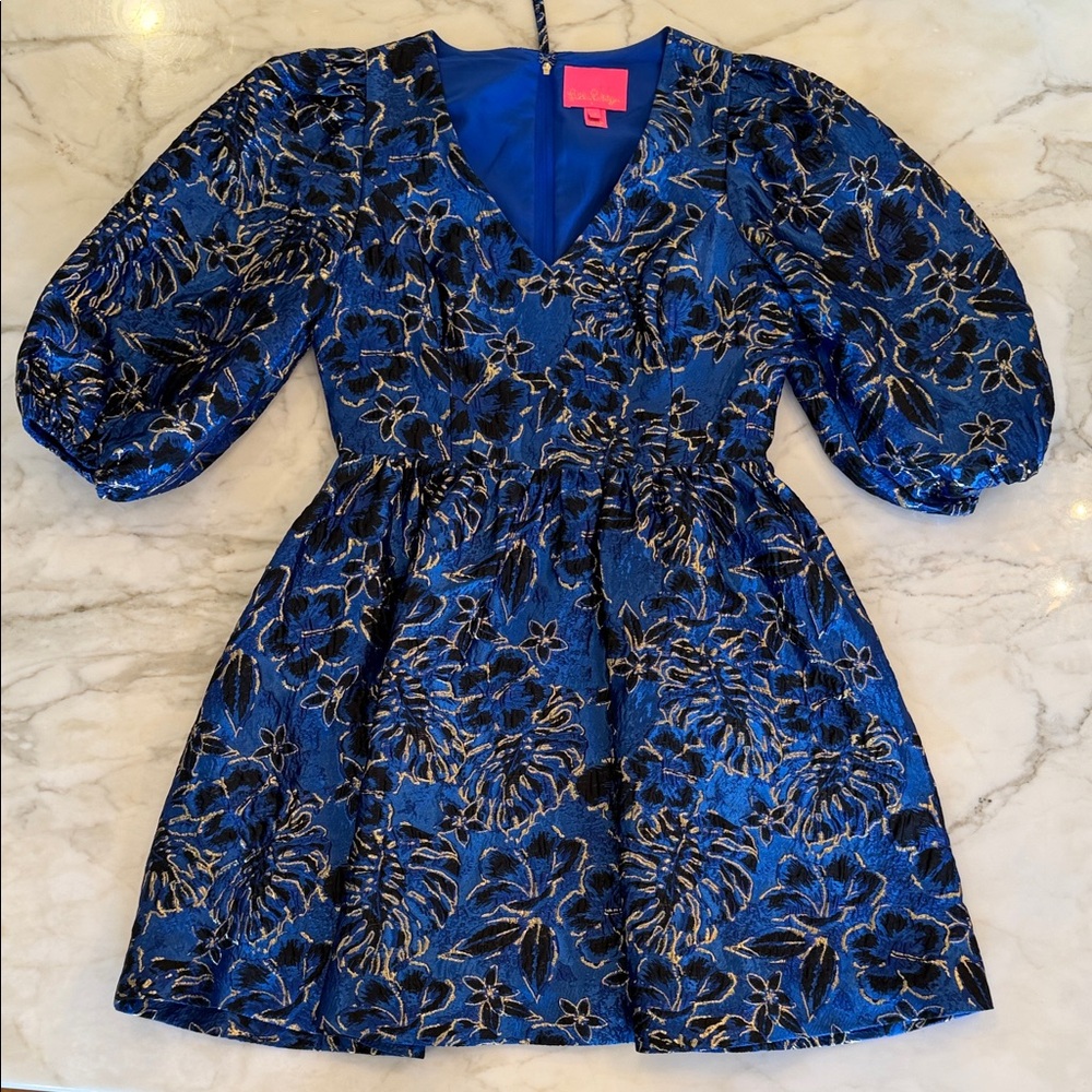 Lilly Pulitzer Blue Jacquard Floral Women’s Cocktail Dress